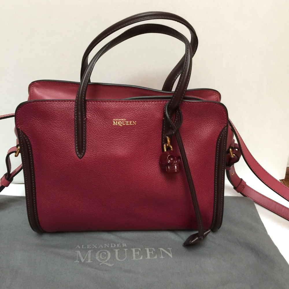 Alexander McQueen Burgundy and Dark Brown Leather Satchel